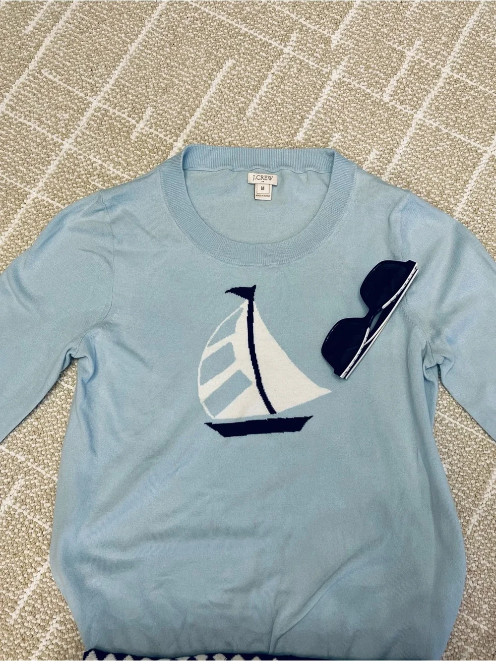 J. Crew Light Blue Sailboat Sweater Top